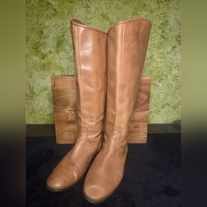 Ciao Bella Tall Camel Leather Equestrian Style Low Heeled Boots